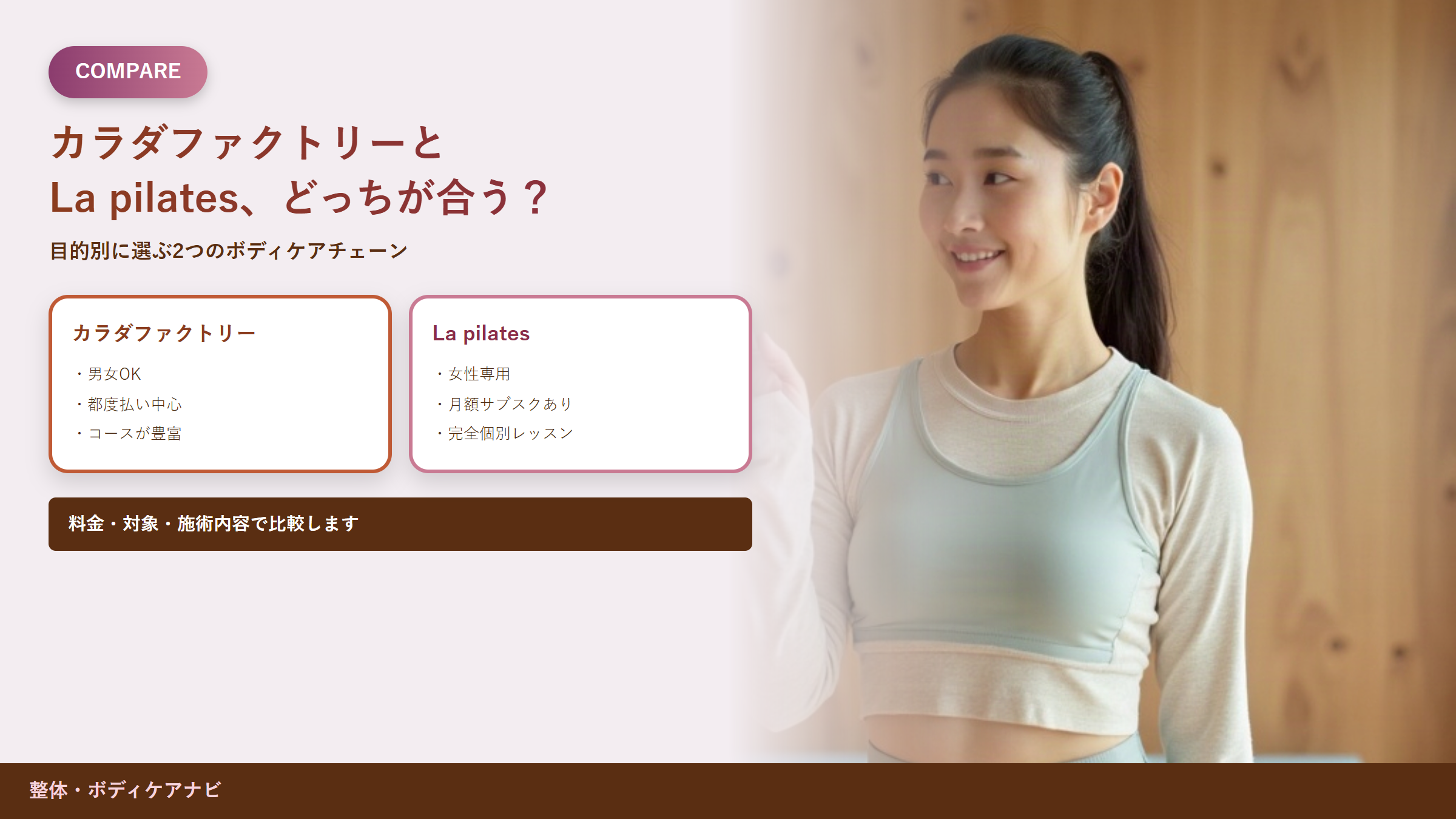 カラダファクトリーとLa pilates、目的別に選ぶならどっち？